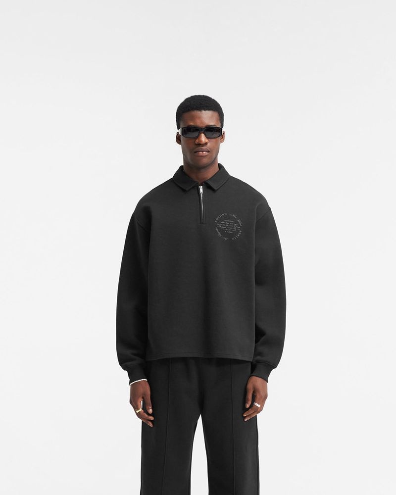 Men's Represent Season Tour Quarter Zip Sweater Black | UK-HXYTB1642