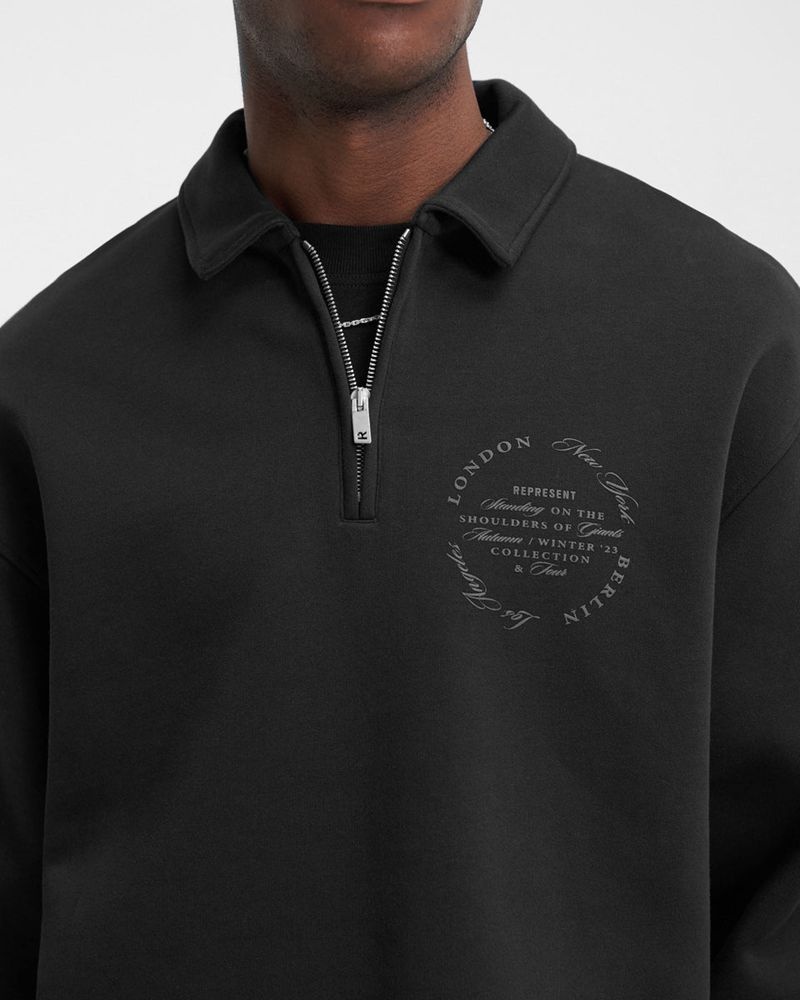 Men's Represent Season Tour Quarter Zip Sweater Black | UK-HXYTB1642