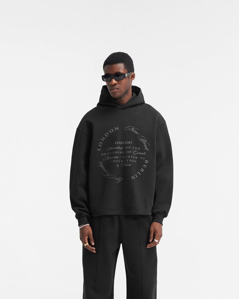 Men's Represent Season Tour Relaxed Hoodie Black | UK-PFEAC0457