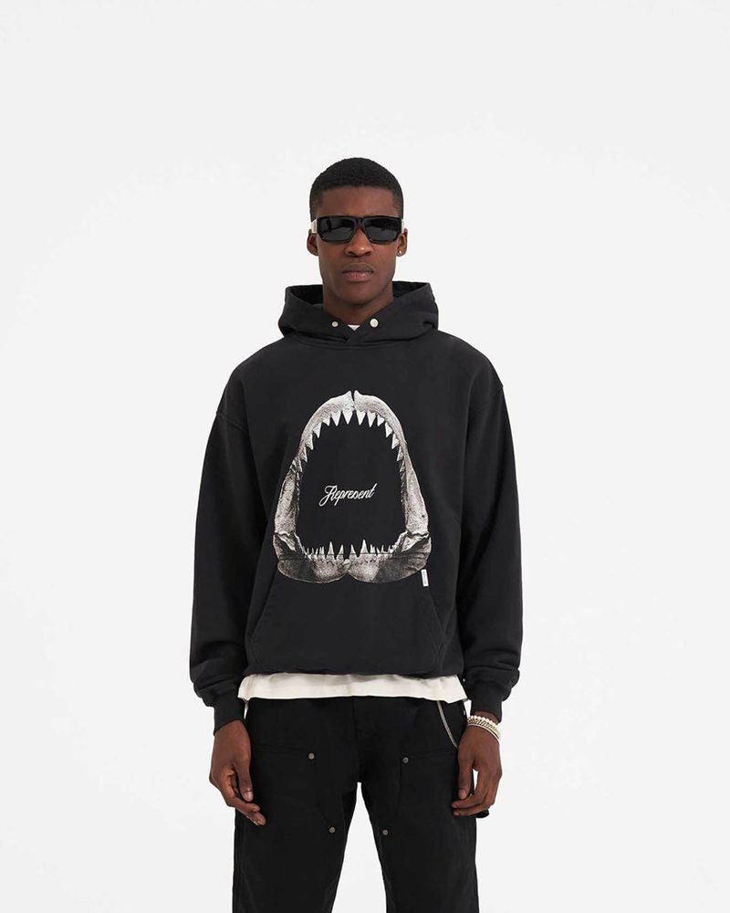 Men's Represent Shark Jaws Hoodie Black | UK-AUVOD2789