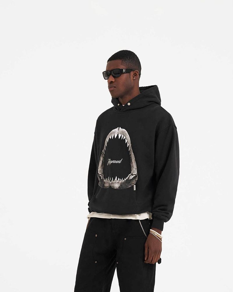 Men's Represent Shark Jaws Hoodie Black | UK-AUVOD2789