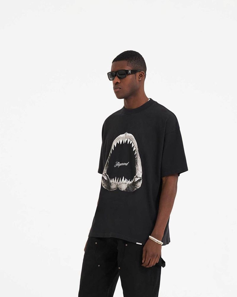 Men's Represent Shark Jaws T-Shirt Black | UK-RWKLU2583