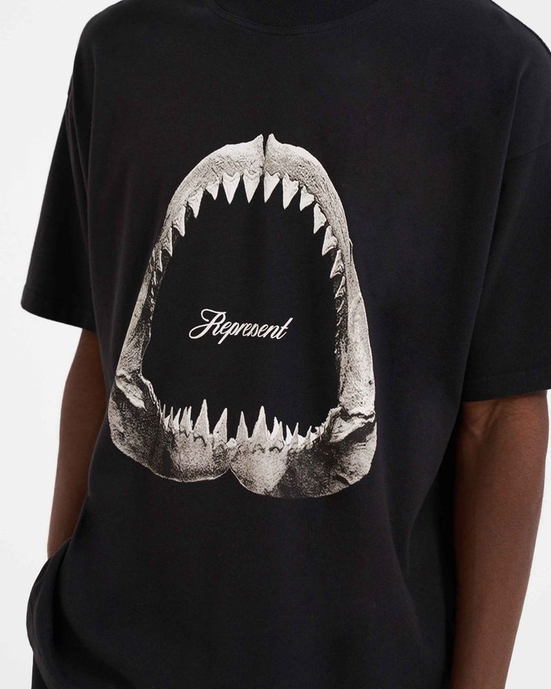 Men's Represent Shark Jaws T-Shirt Black | UK-RWKLU2583