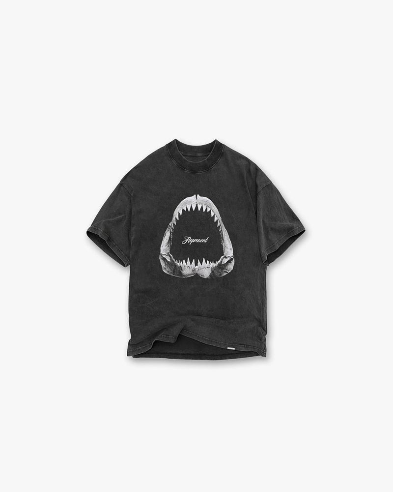 Men\'s Represent Shark Jaws T-Shirt Dark Grey | UK-TROLU4768