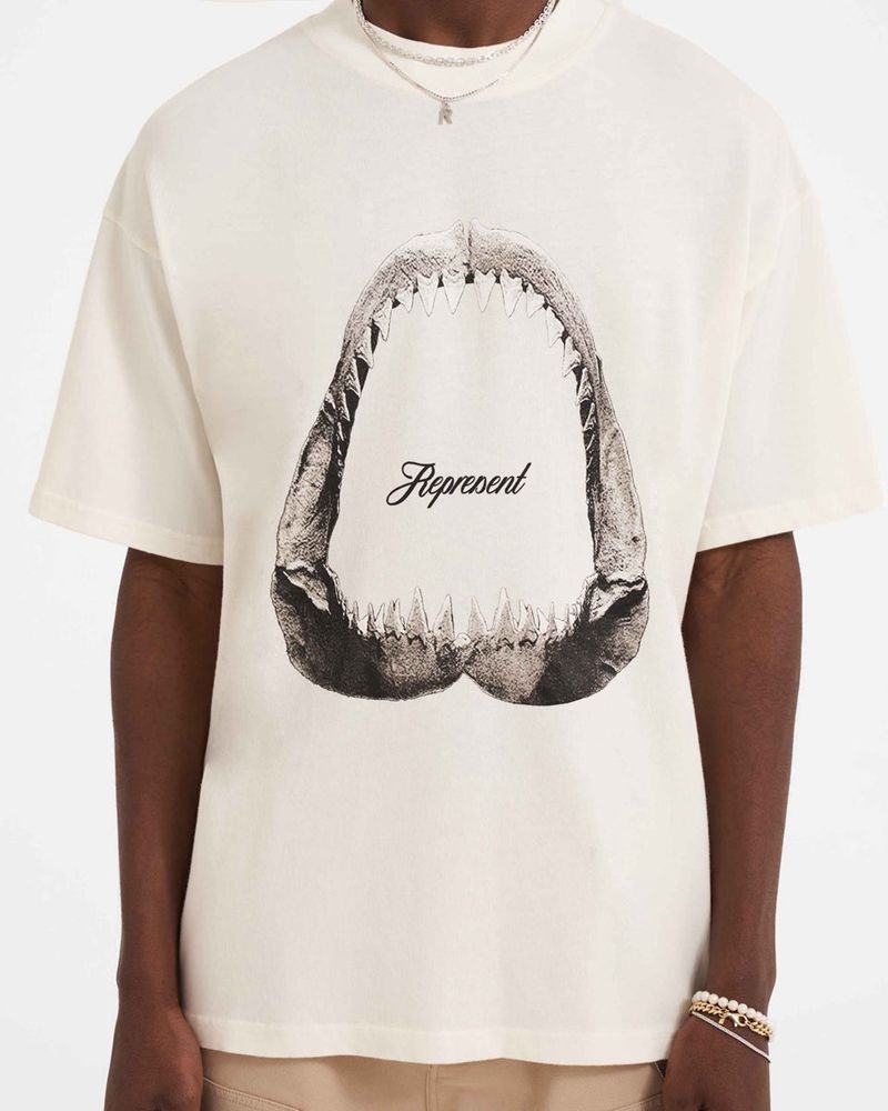 Men's Represent Shark Jaws T-Shirt White | UK-PYWVT5831