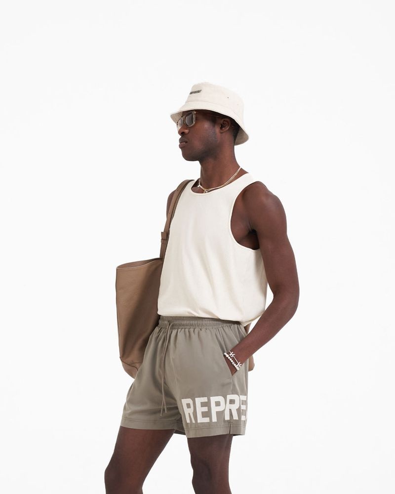 Men's Represent Slim Fit Tank Top Cream | UK-LBTOG4257