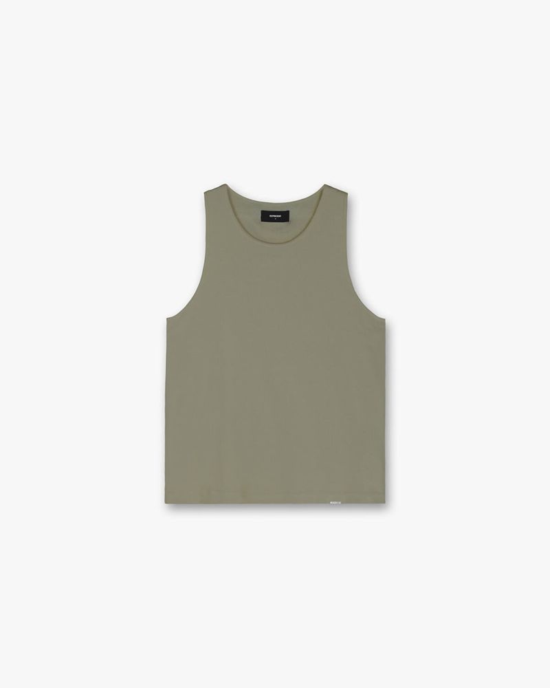 Men\'s Represent Slim Fit Tank Top Khaki | UK-WPZUK0864