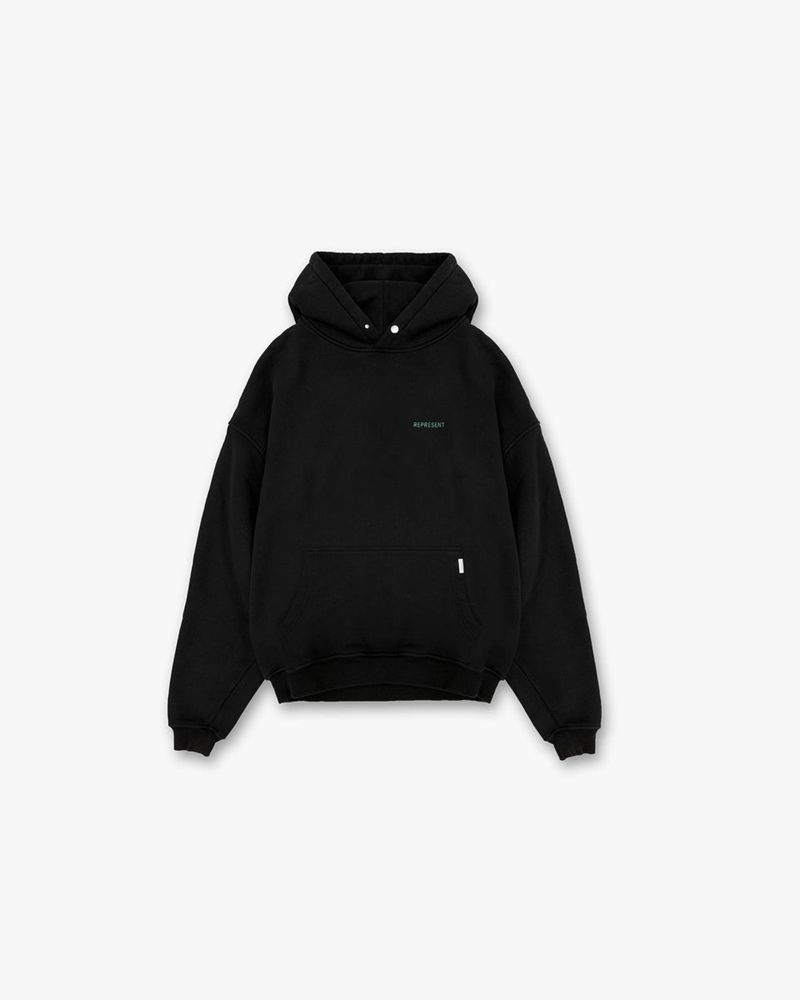 Men\'s Represent Stockx Deconstructed Hoodie Black | UK-DHYXI3875