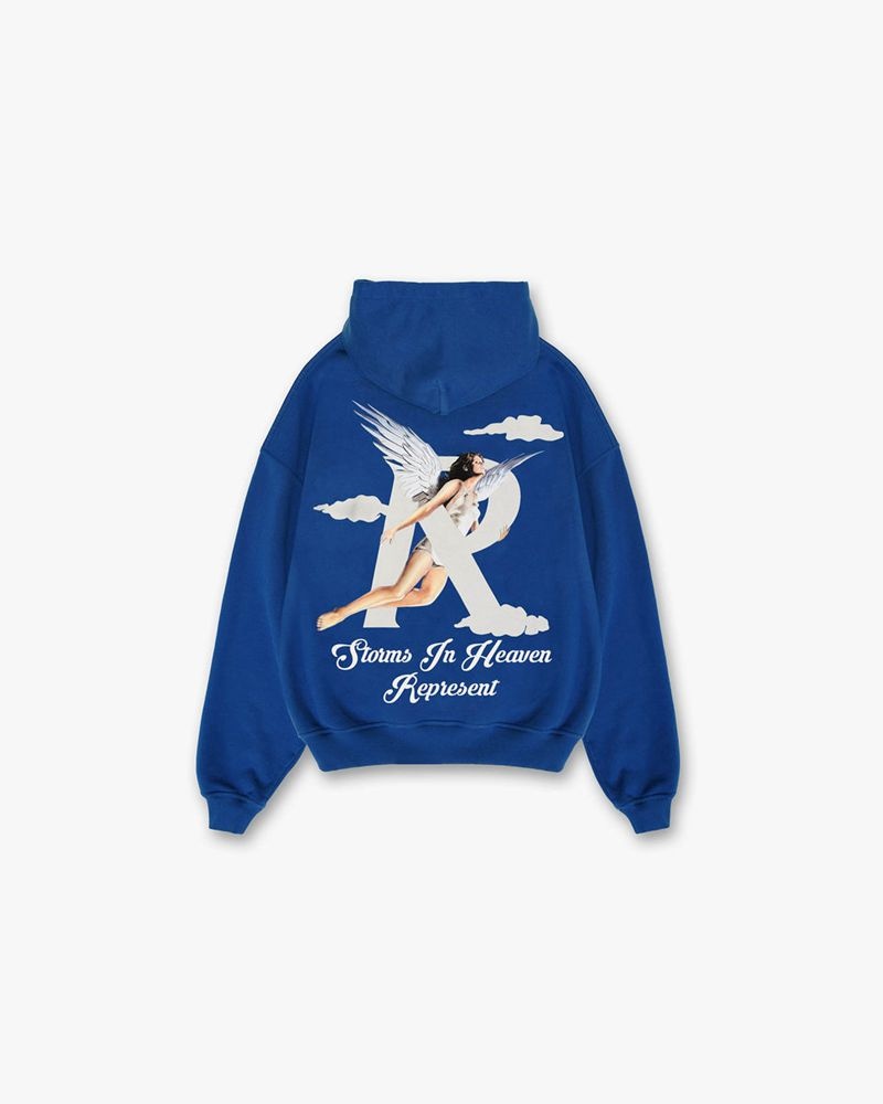 Men's Represent Storms In Heaven Hoodie Blue | UK-OGQTM5320