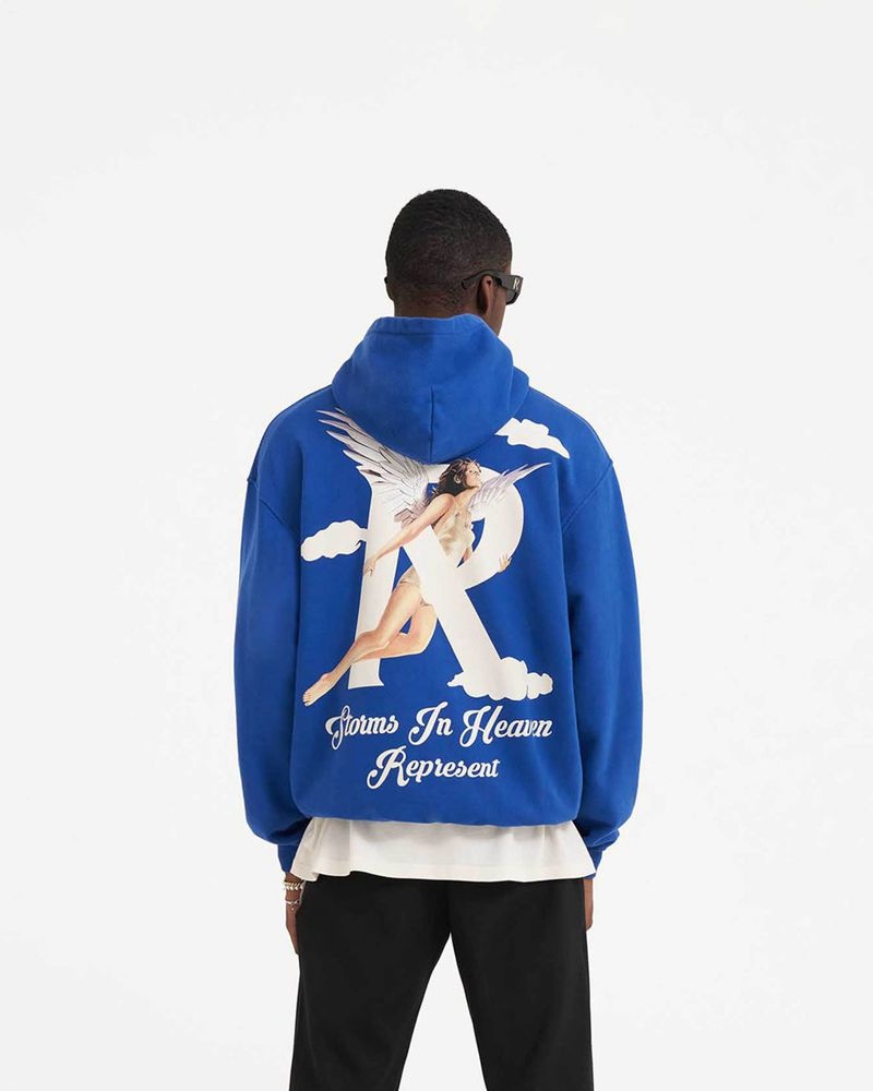 Men's Represent Storms In Heaven Hoodie Blue | UK-OGQTM5320