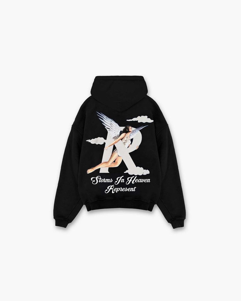 Men's Represent Storms In Heaven Hoodie Black | UK-JBYHO4219