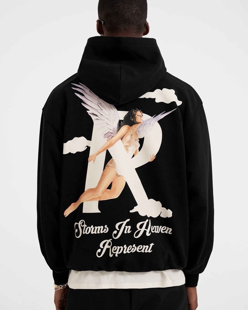 Men's Represent Storms In Heaven Hoodie Black | UK-JBYHO4219