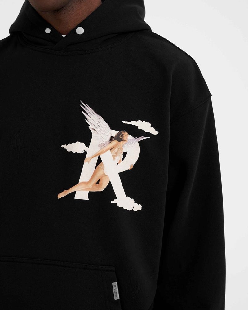 Men's Represent Storms In Heaven Hoodie Black | UK-JBYHO4219