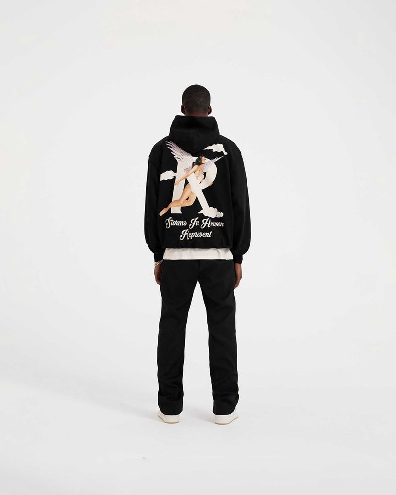 Men's Represent Storms In Heaven Hoodie Black | UK-JBYHO4219