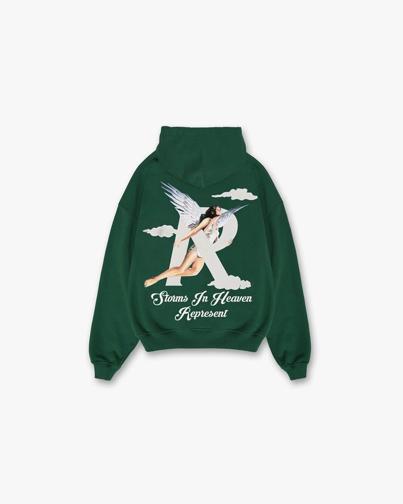 Men's Represent Storms In Heaven Hoodie Green | UK-YPWXL9732