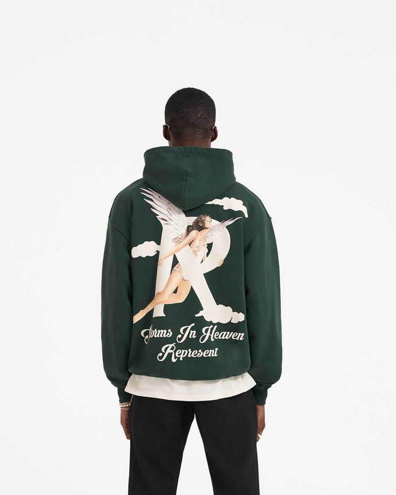 Men's Represent Storms In Heaven Hoodie Green | UK-YPWXL9732