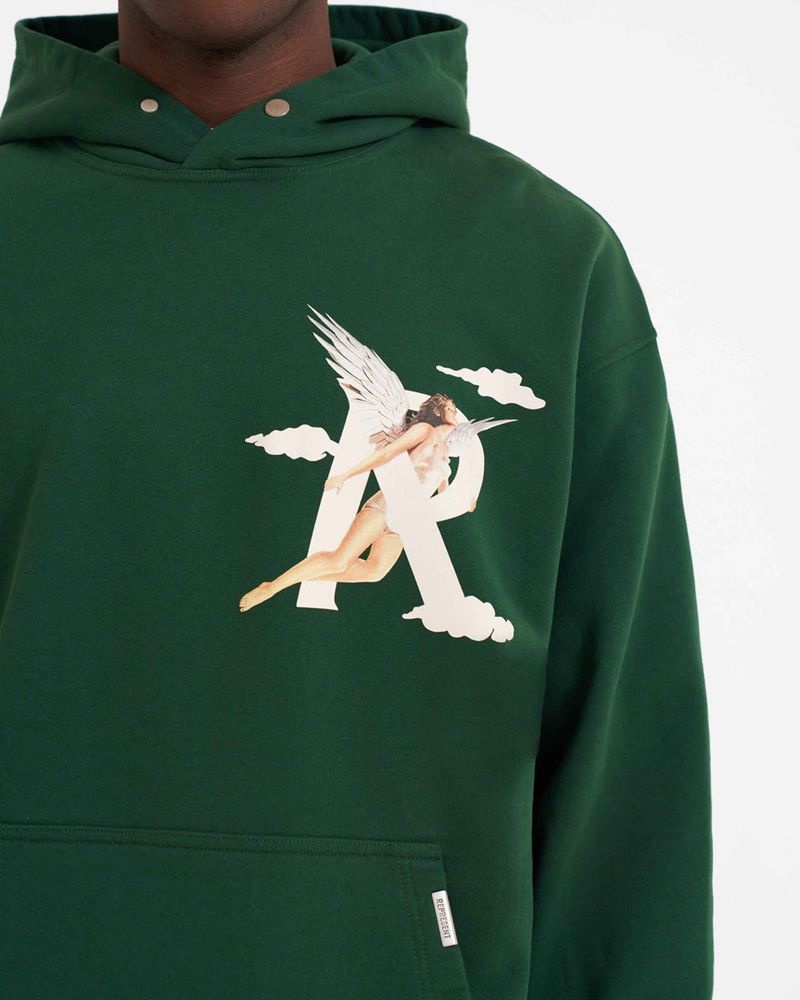 Men's Represent Storms In Heaven Hoodie Green | UK-YPWXL9732