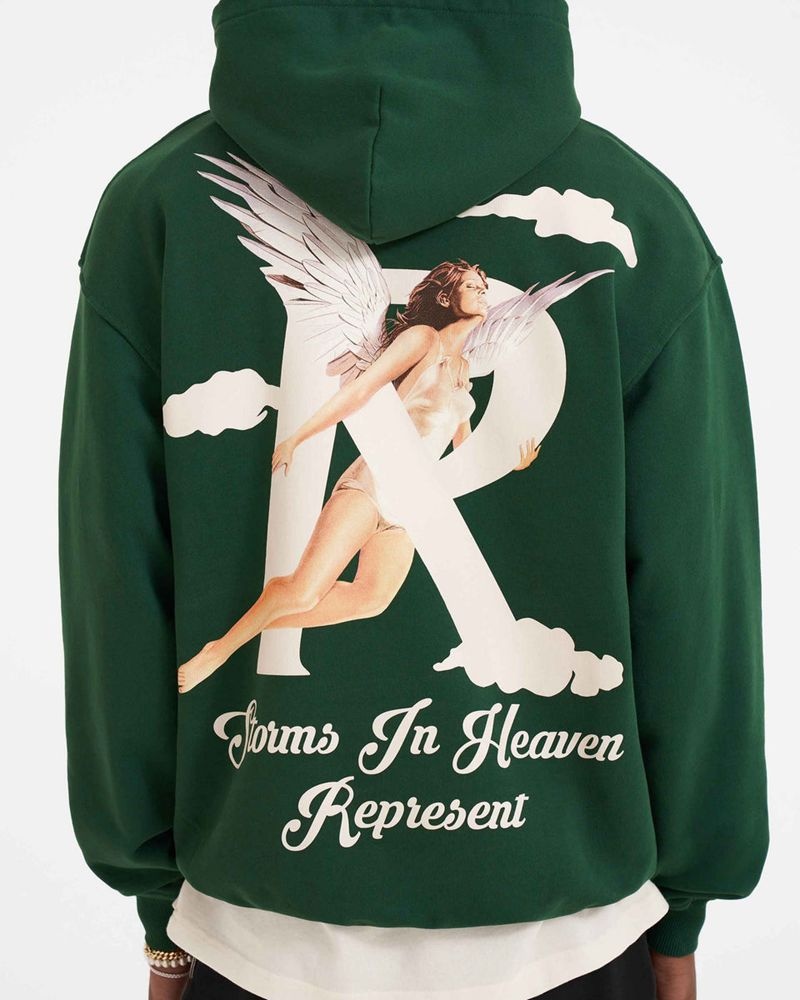 Men's Represent Storms In Heaven Hoodie Green | UK-YPWXL9732