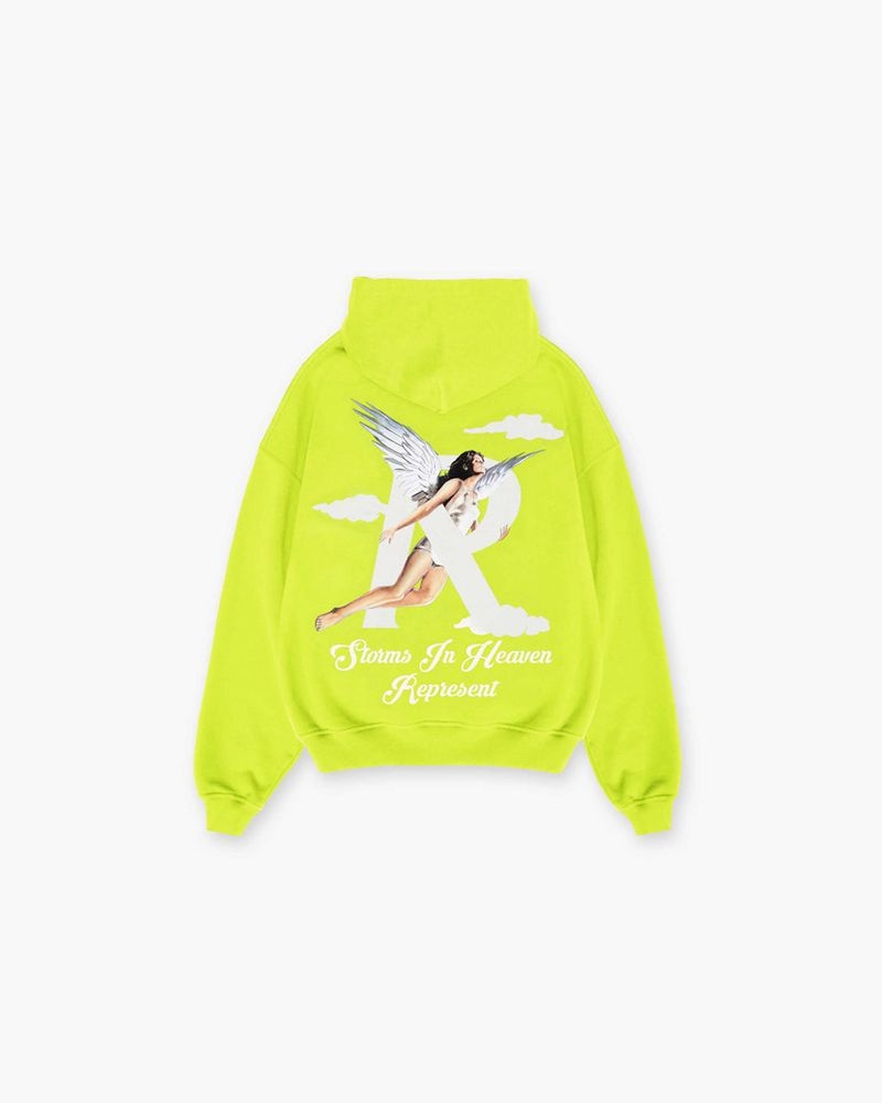 Men's Represent Storms In Heaven Hoodie Light Green | UK-ENGZV7869