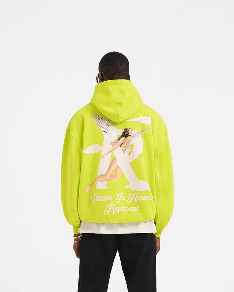 Men's Represent Storms In Heaven Hoodie Light Green | UK-ENGZV7869