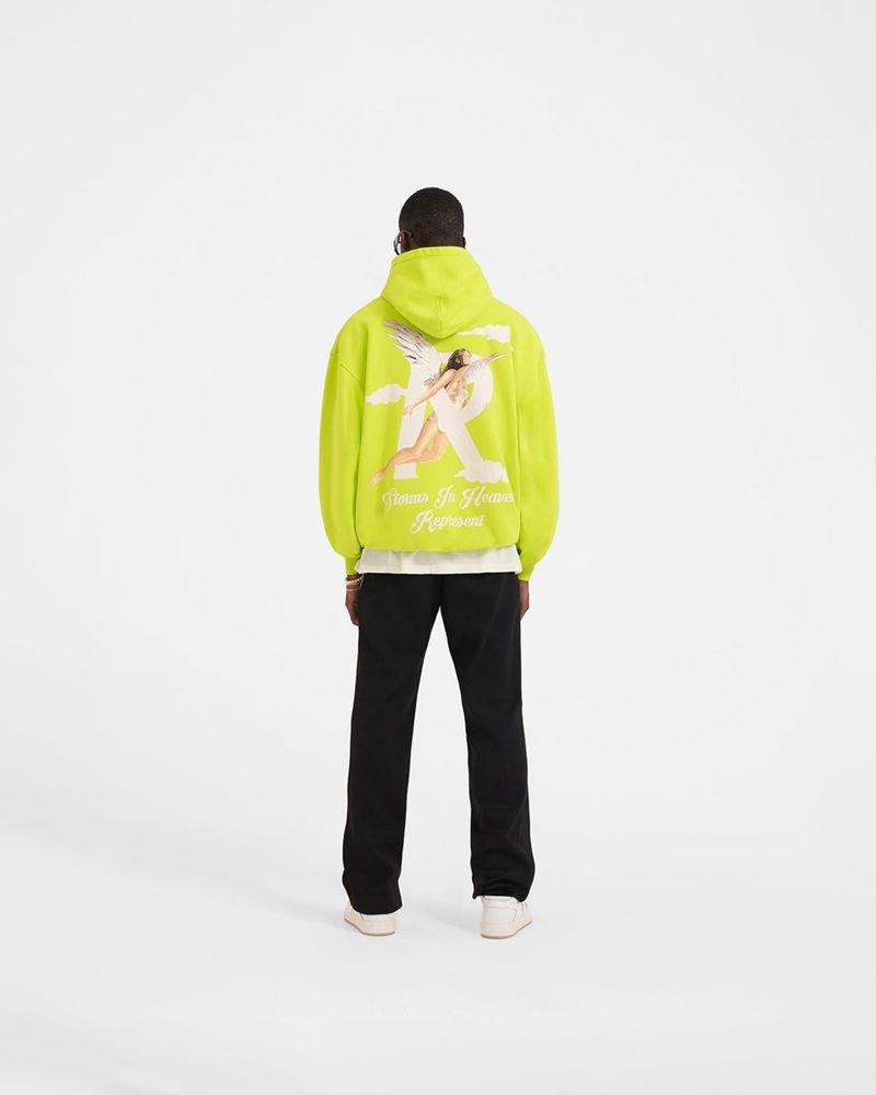 Men's Represent Storms In Heaven Hoodie Light Green | UK-ENGZV7869