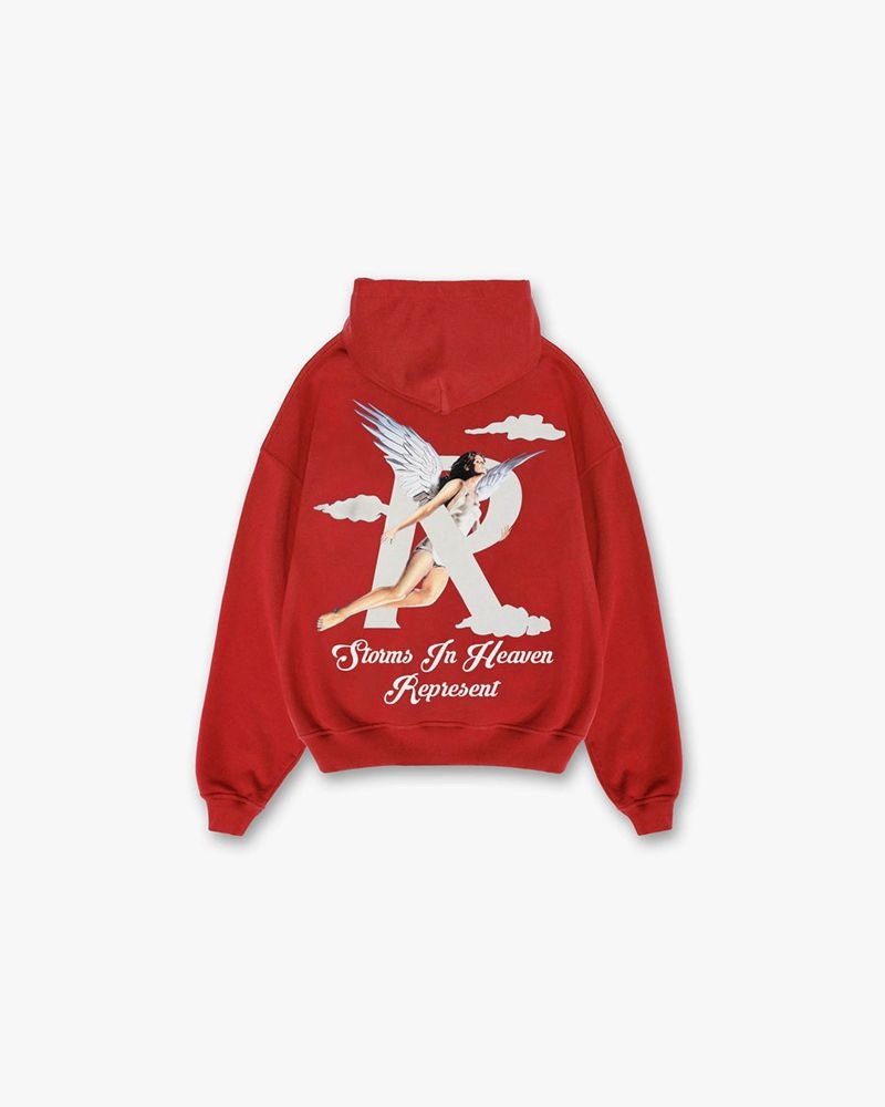 Men's Represent Storms In Heaven Hoodie Red | UK-DAUNT0762