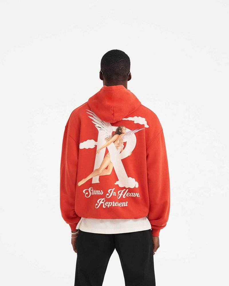 Men's Represent Storms In Heaven Hoodie Red | UK-DAUNT0762