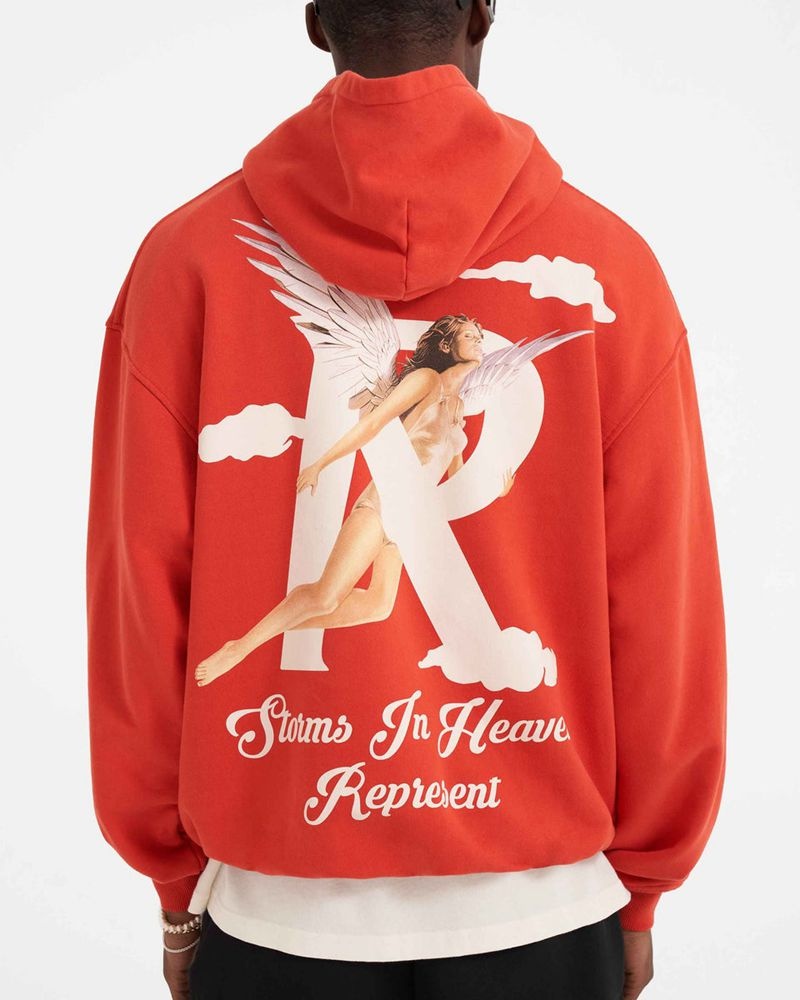 Men's Represent Storms In Heaven Hoodie Red | UK-DAUNT0762