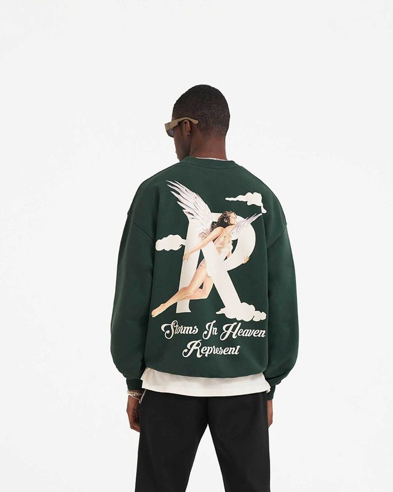 Men's Represent Storms In Heaven Sweater Green | UK-QPGKS8129