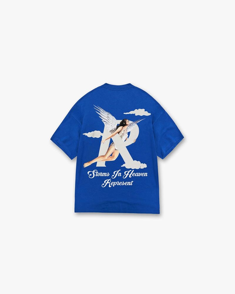 Men's Represent Storms In Heaven T-Shirt Blue | UK-CNPKL6730