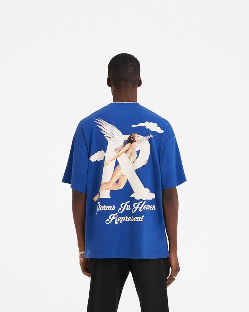 Men's Represent Storms In Heaven T-Shirt Blue | UK-CNPKL6730