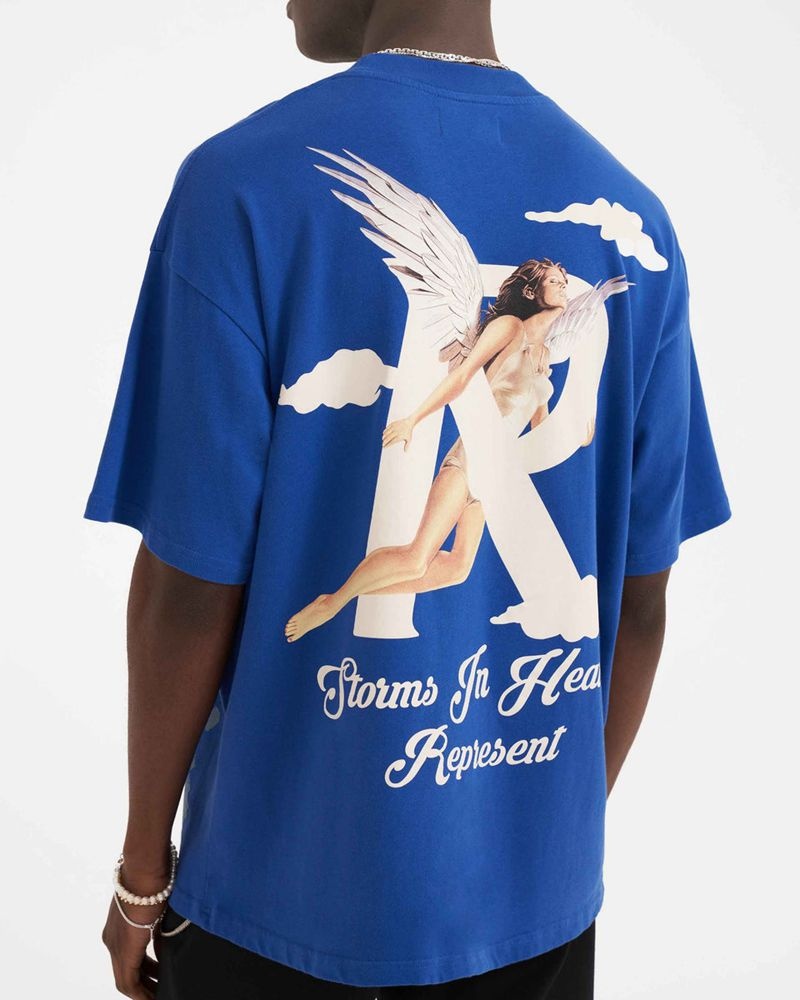 Men's Represent Storms In Heaven T-Shirt Blue | UK-CNPKL6730