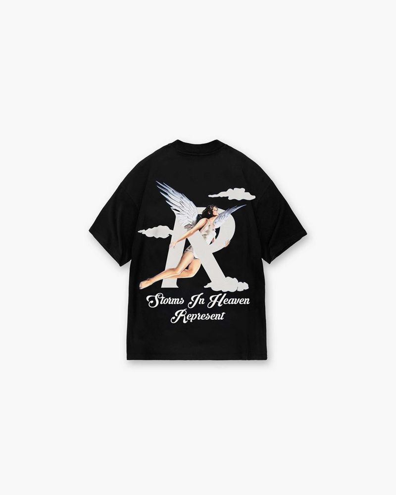 Men's Represent Storms In Heaven T-Shirt Black | UK-VQAXN3079