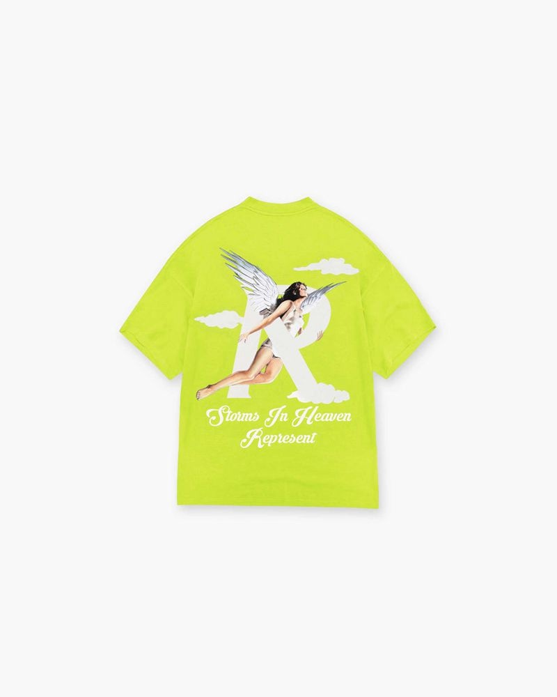 Men's Represent Storms In Heaven T-Shirt Light Green | UK-RXZFP7025