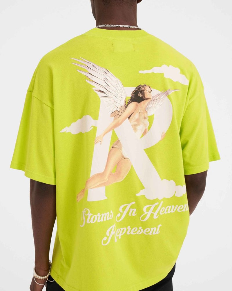 Men's Represent Storms In Heaven T-Shirt Light Green | UK-RXZFP7025