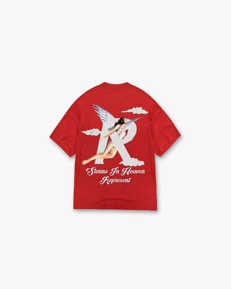 Men's Represent Storms In Heaven T-Shirt Red | UK-BVHWS0912