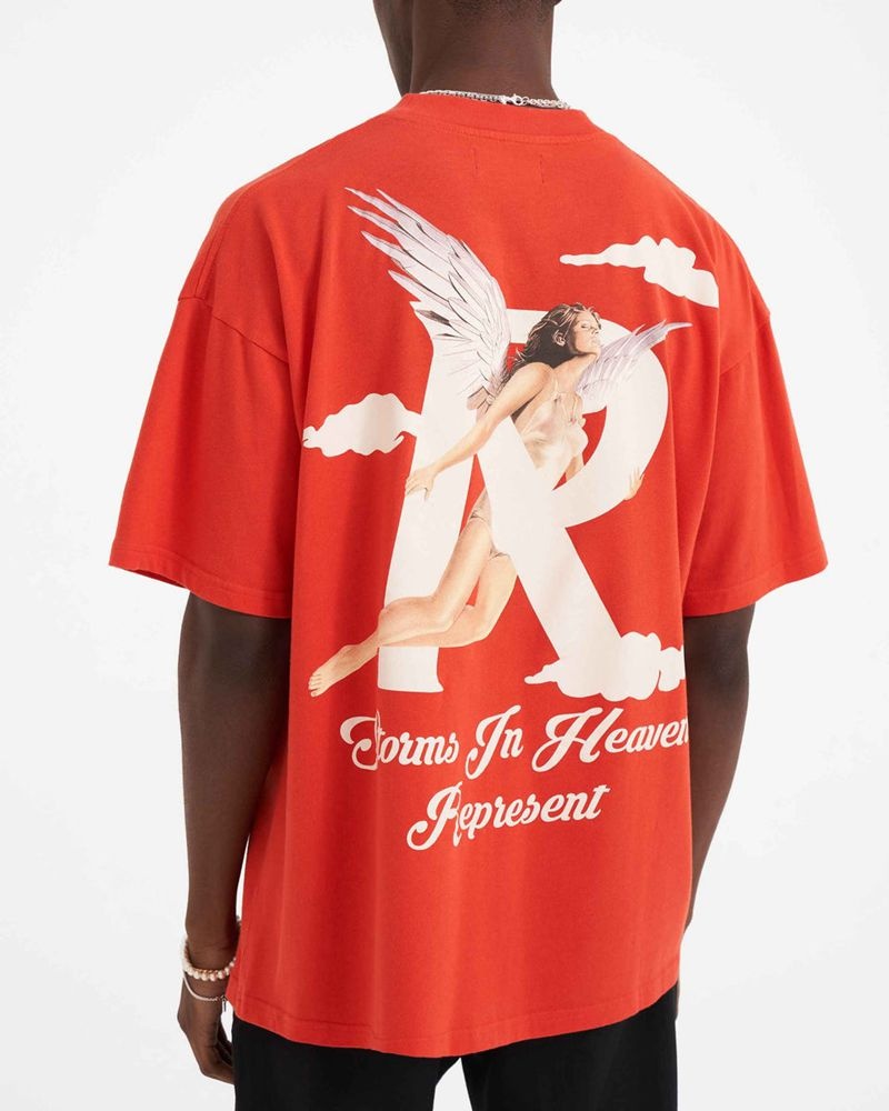 Men's Represent Storms In Heaven T-Shirt Red | UK-BVHWS0912