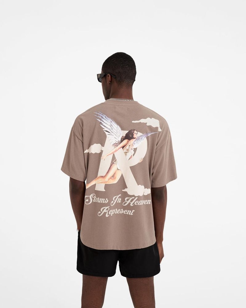 Men's Represent Storms In Heaven T-Shirt Taupe | UK-JQRUW1987