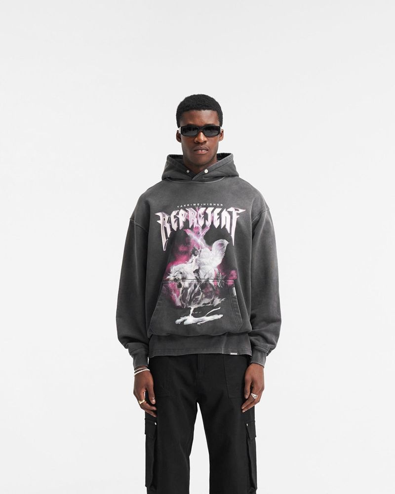 Men's Represent Take Me Higher Hoodie Grey | UK-EHCBX3165