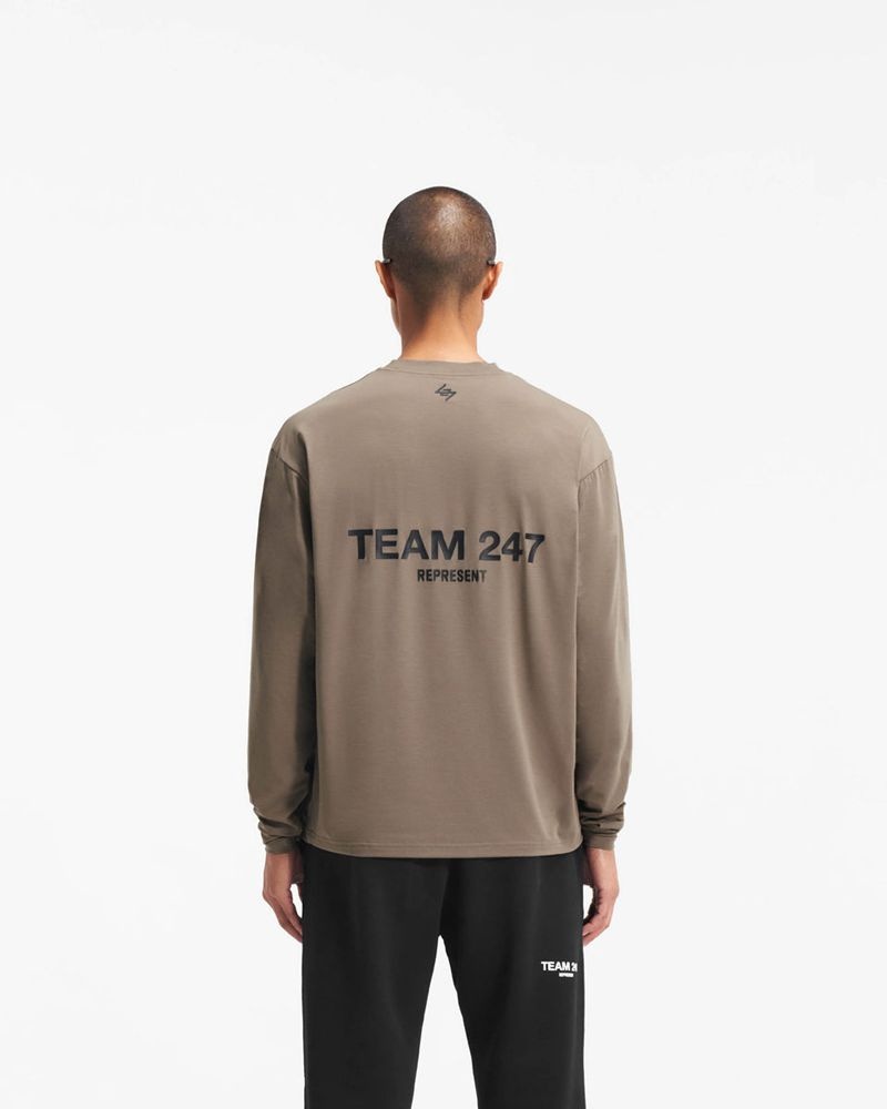 Men's Represent Team 247 Long Sleeve T-Shirt Taupe | UK-OIHFB4798