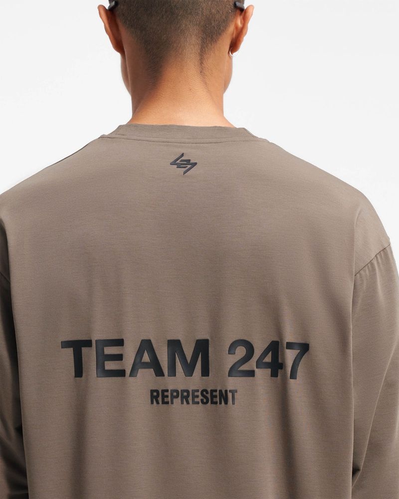 Men's Represent Team 247 Long Sleeve T-Shirt Taupe | UK-OIHFB4798