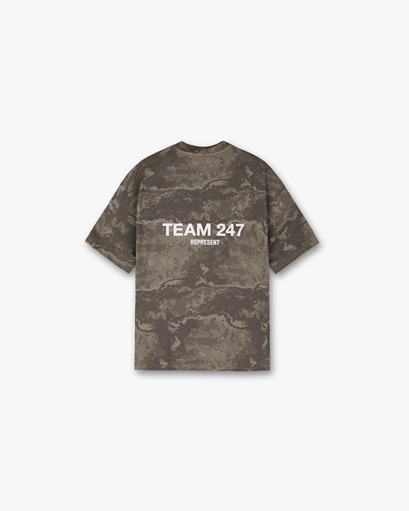 Men's Represent Team 247 Oversized T-Shirt Taupe Camo | UK-HZQYN8079