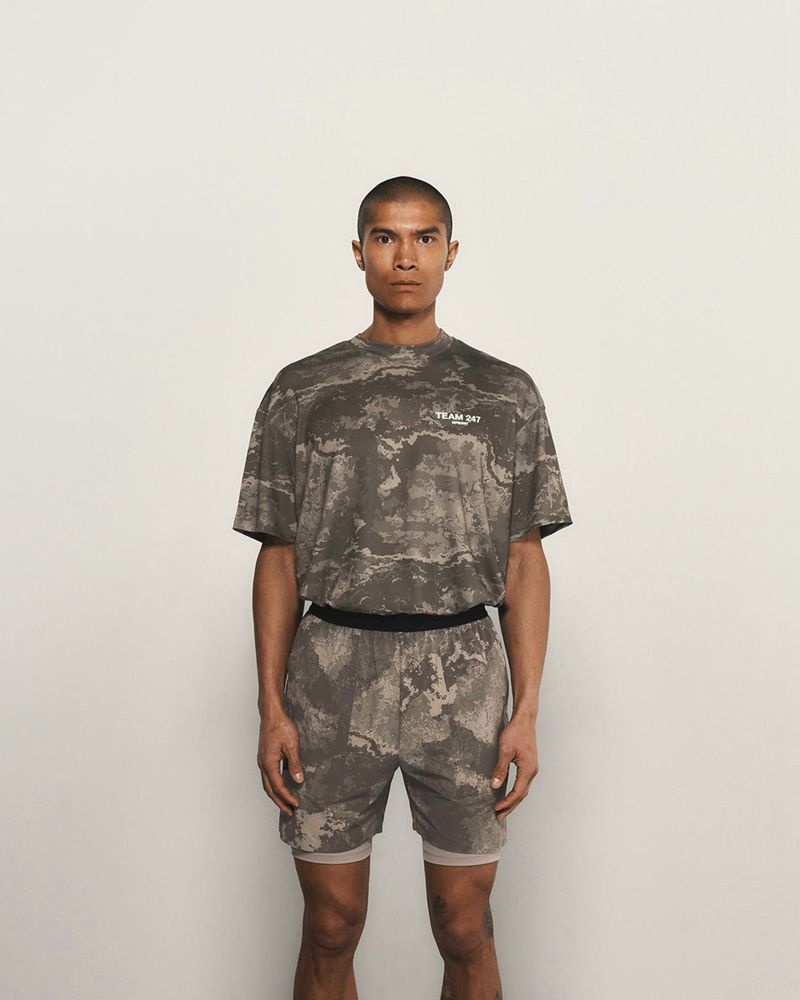 Men's Represent Team 247 Oversized T-Shirt Taupe Camo | UK-HZQYN8079