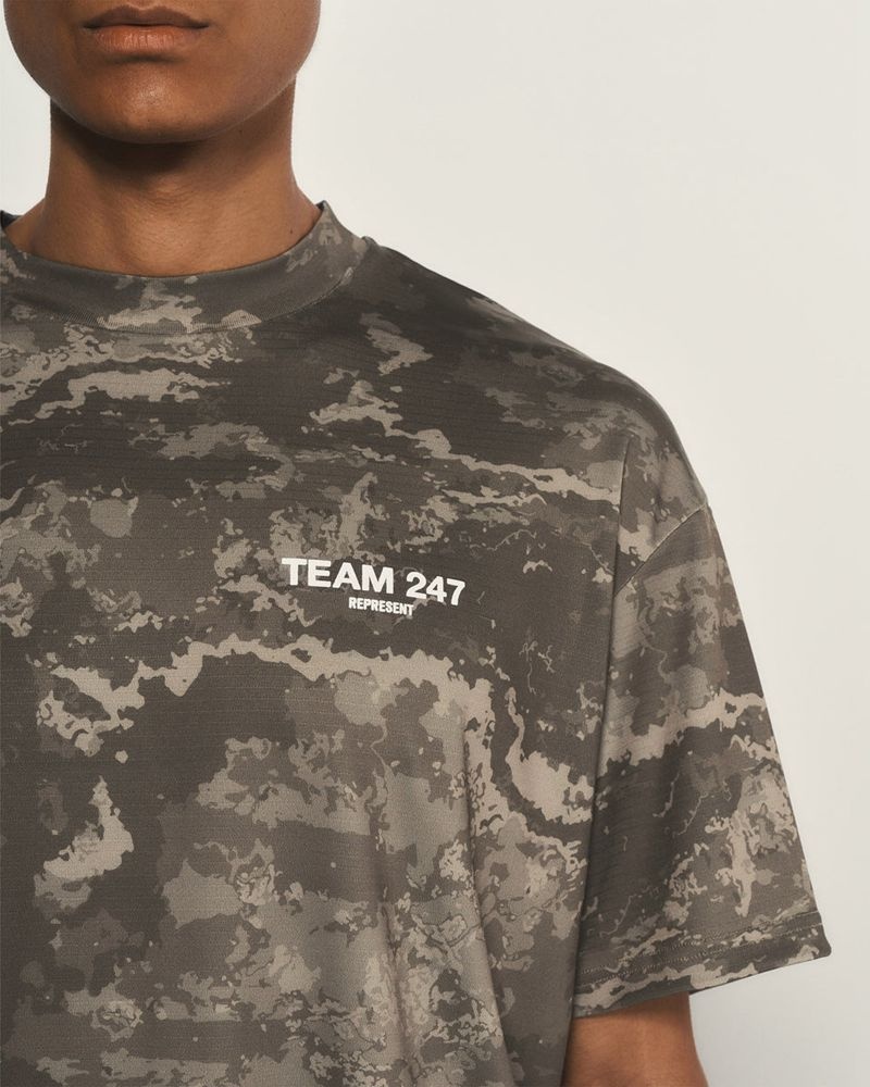 Men's Represent Team 247 Oversized T-Shirt Taupe Camo | UK-HZQYN8079