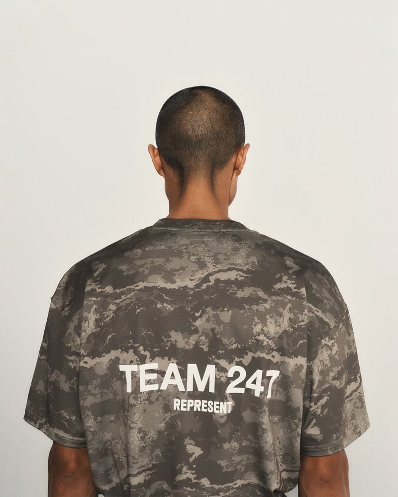 Men's Represent Team 247 Oversized T-Shirt Taupe Camo | UK-HZQYN8079