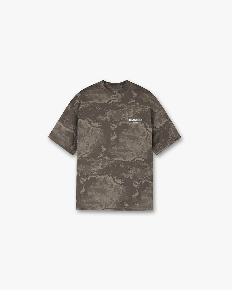 Men\'s Represent Team 247 Oversized T-Shirt Taupe Camo | UK-HZQYN8079