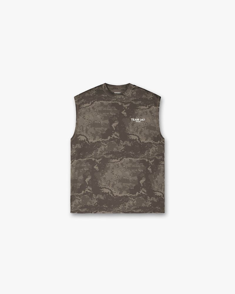 Men\'s Represent Team 247 Oversized Tank Top Taupe Camo | UK-SWIYO4520