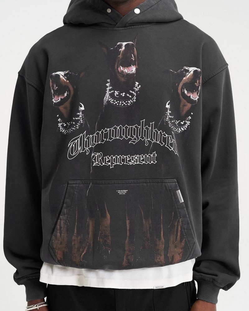 Men's Represent Thoroughbred Hoodie Black | UK-SIJWM4872