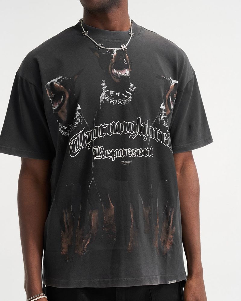 Men's Represent Thoroughbred T-Shirt Black | UK-YIOEF8167