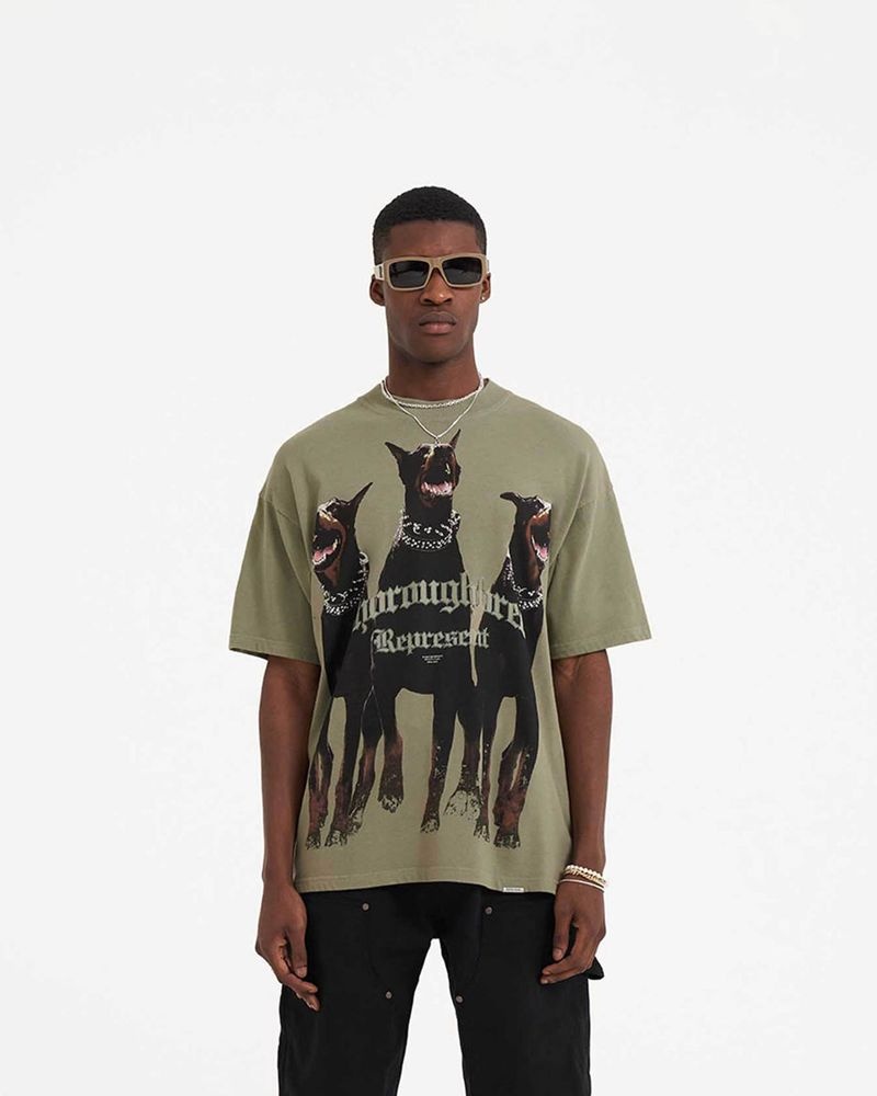 Men's Represent Thoroughbred T-Shirt Khaki | UK-JSTBQ5328